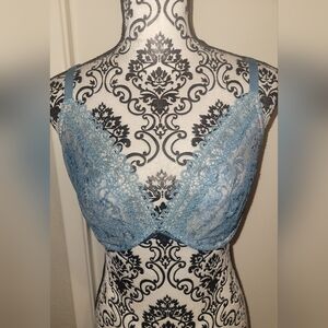 Victoria Secret Very Sexy Unlined‎ Plunge Blue Lace Bra 34DDD